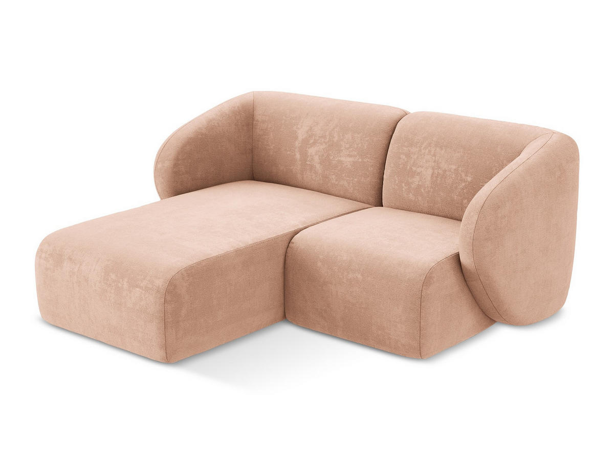 ECKSOFA Links Chenille Stoff Pink - Koralle/Schwarz, Holzwerkstoff/Kunststoff (178/166cm) - Makamii