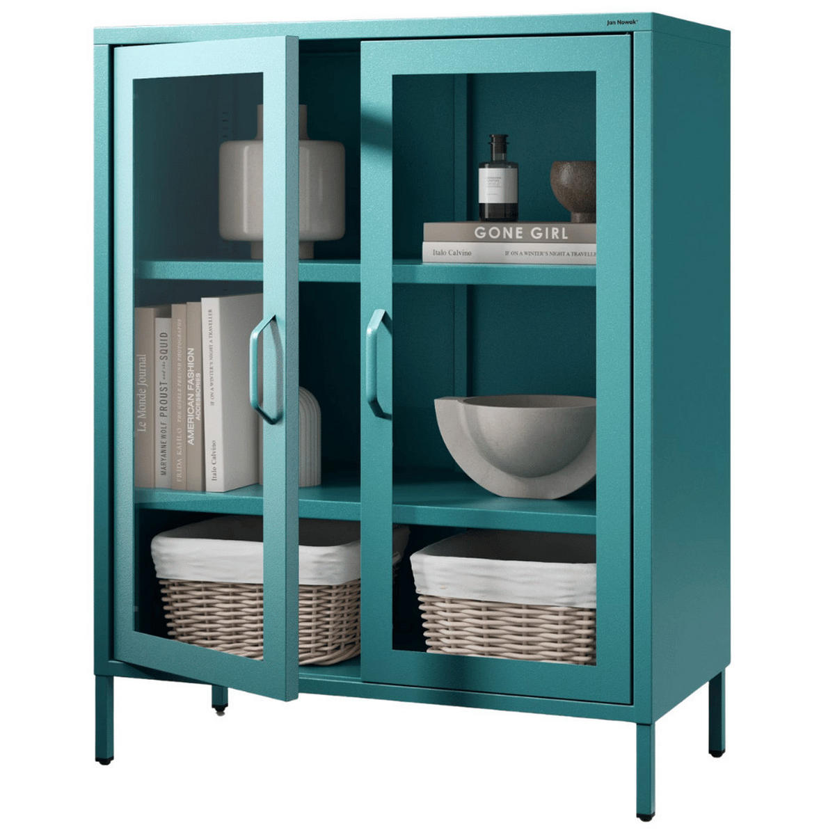 VITRINENSCHRANK Wohnzimmer klein EKER 101,5x80x40cm Türkis - Türkis, Metall (80/101.5/40cm) - DELUKE