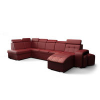 WOHNLANDSCHAFT KONGO RBN13, Eckcouch in U-Form mit Schlaffunktion, Farbe: Rot, Kunstleder, Ottomane Rechts - Rot, Textil (392/108/180cm) - O-Sofa