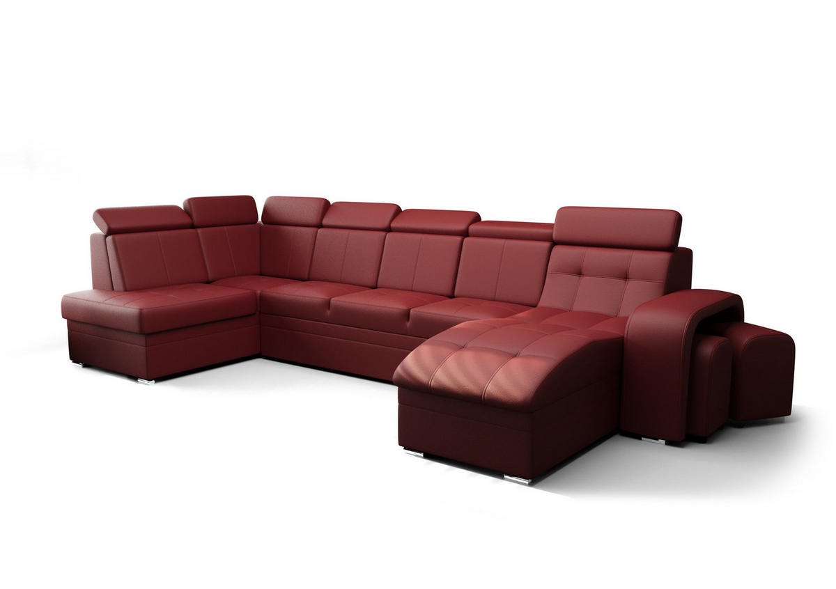 WOHNLANDSCHAFT KONGO RBN13, Eckcouch in U-Form mit Schlaffunktion, Farbe: Rot, Kunstleder, Ottomane Rechts - Rot, Textil (392/108/180cm) - O-Sofa