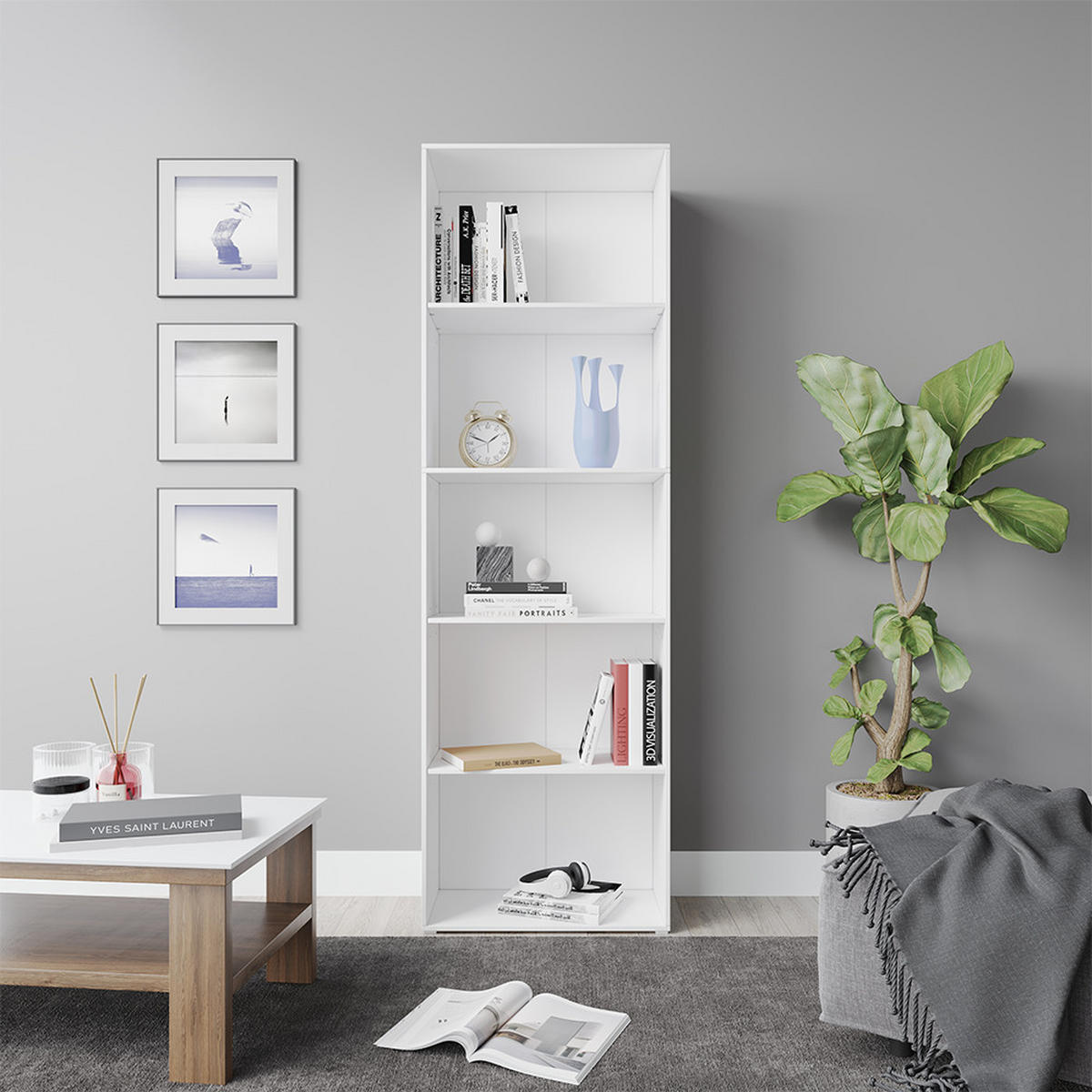 BÜCHERREGAL Bob Weiß 60 x 190 cm mit 5 Fächern - Weiß, Holzwerkstoff (60/190/30.4cm) - Vicco