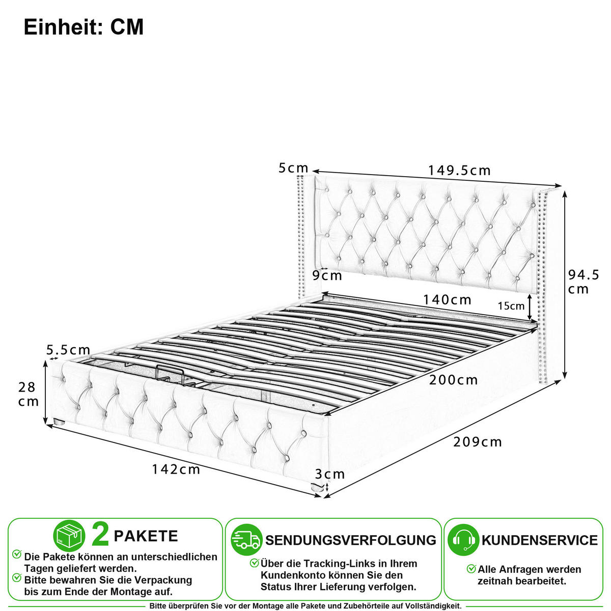 POLSTERBETT 140/200 cm in Beige Samt mit Bettkasten - Beige, Holzwerkstoff/Textil (140/200cm) - CHICFURN