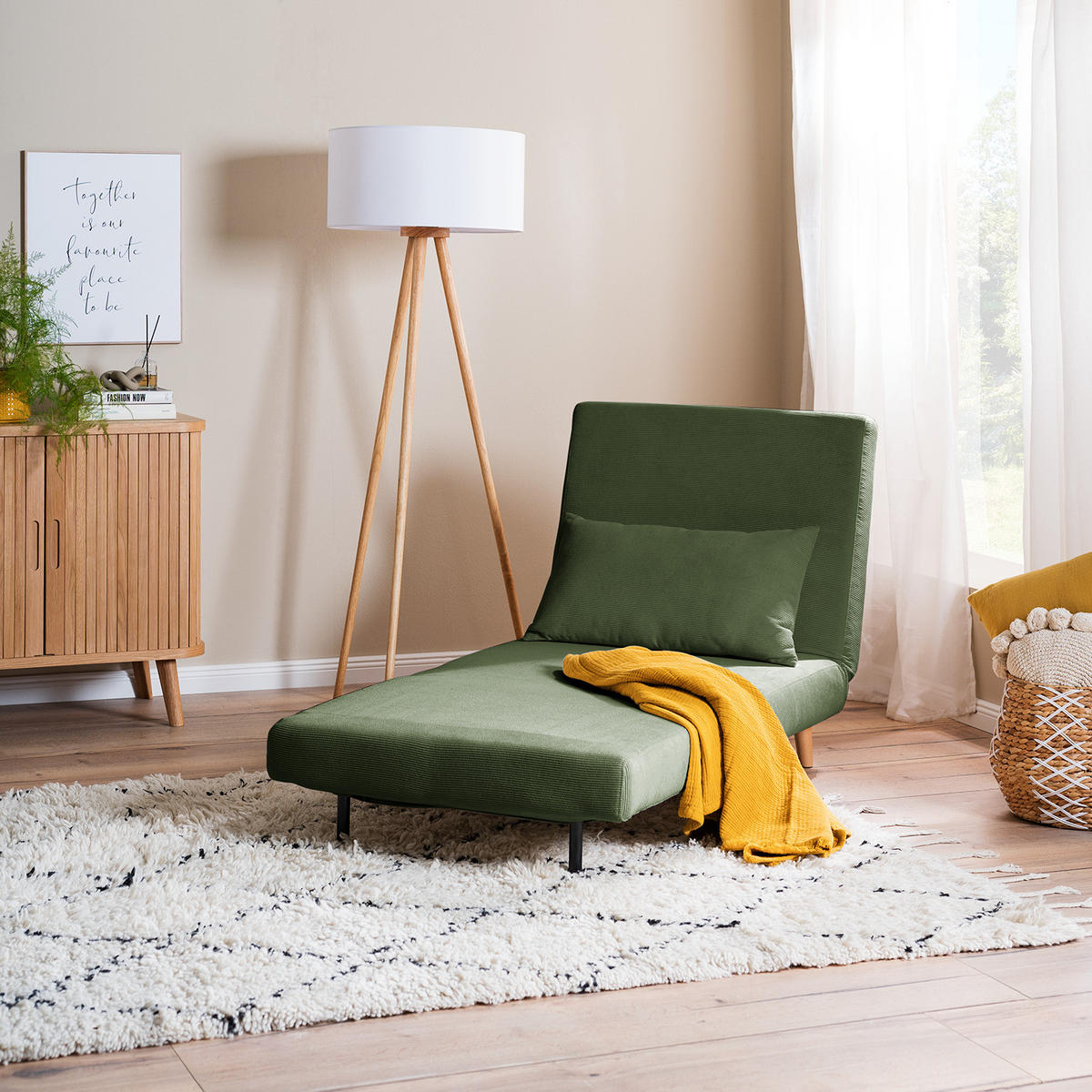 SCHLAFSESSEL - Textil / Teilmassivholz - Buchefarben/Grün, Holz/Buchenholz (77/81/90cm) - home24