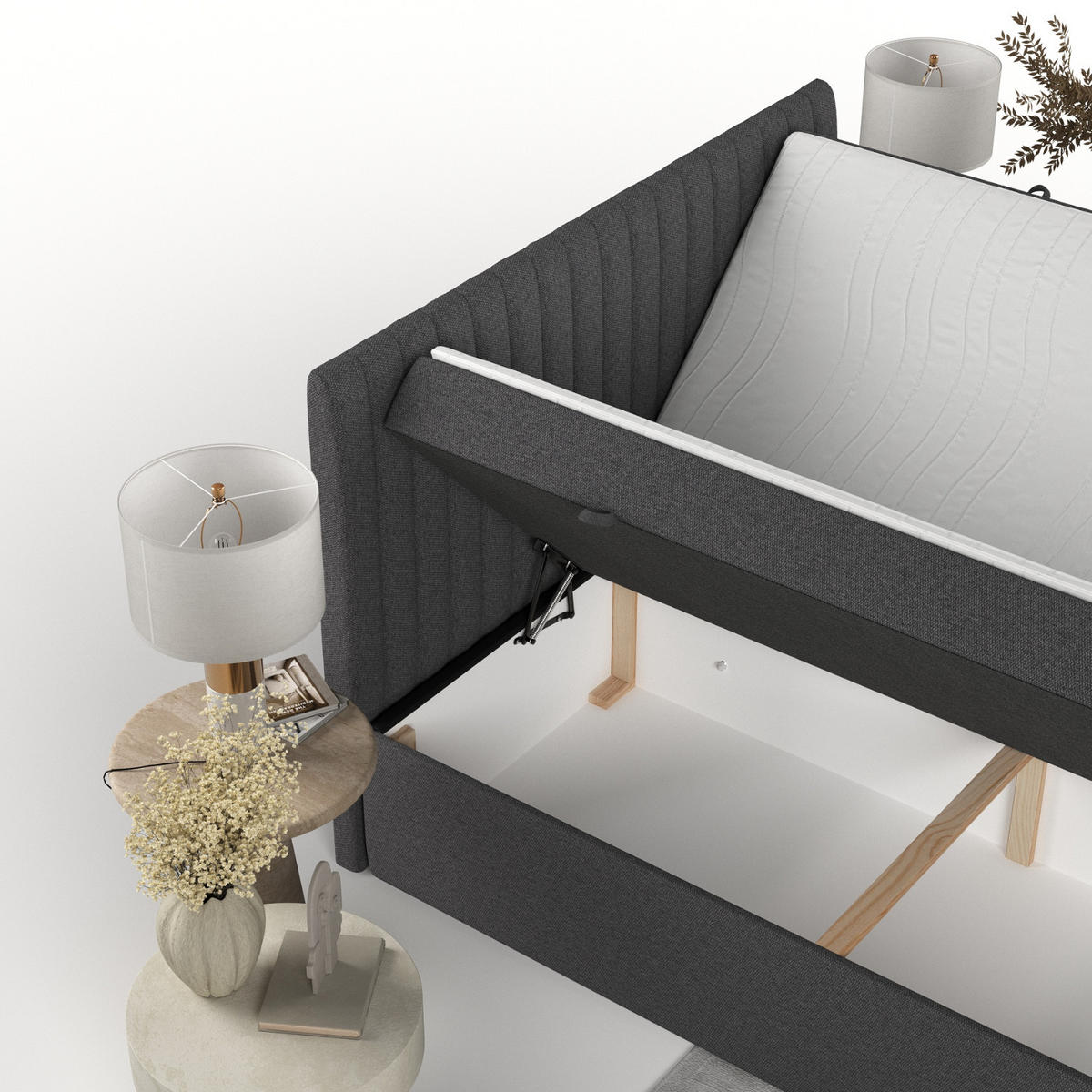 BOXBETT Maldon 160/200 cm Anthrazit im Megan Stoff - Anthrazit/Schwarz, Holz/Holzwerkstoff (160/200cm) - AltaBeds