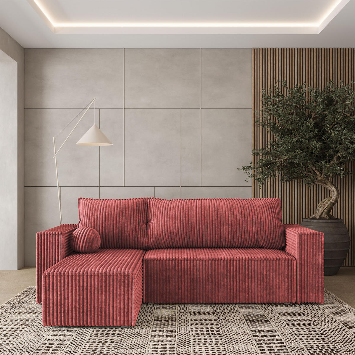 ROHOVÁ SEDAČKA RAVELO starorůžová - šedá/starorůžová, dřevo/textil (240/140cm) - MASSENO