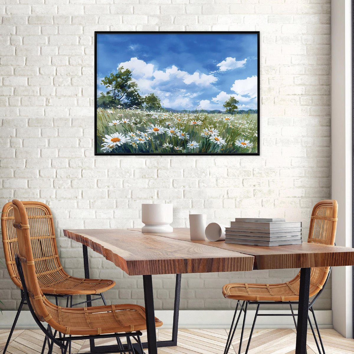 BILDER mit Rahmen Blumen Wiese Blau 100x70 cm - Multicolor, Holzwerkstoff (100/70cm) - Wallarena