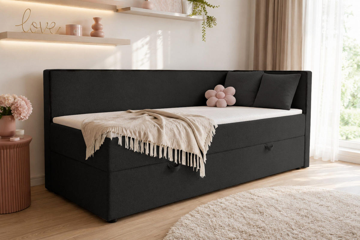 BOXBETT GINA 100/200 in Boucle Anthrazit H3 - Anthrazit, Holz/Holzwerkstoff (100/200cm) - Deine Möbel 24