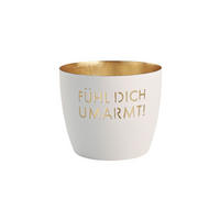 TEELICHTHALTER Madras Fühl dich umarmt! M, Eisen, weiß / Gold, H 8.5 cm - Weiß, Metall (5cm) - Gift Company