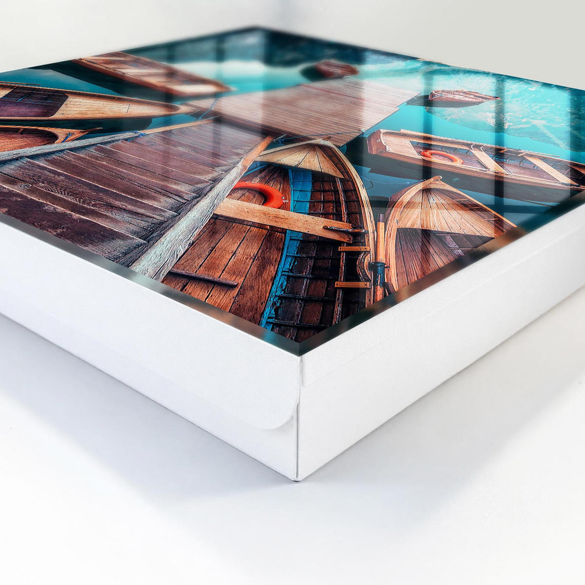 SCHLÜSSELBOX Weiß 30x30 cm – Türöffnung nach rechts - Berglandschaft - Blau, Metall (30/30/5cm) - TULUP