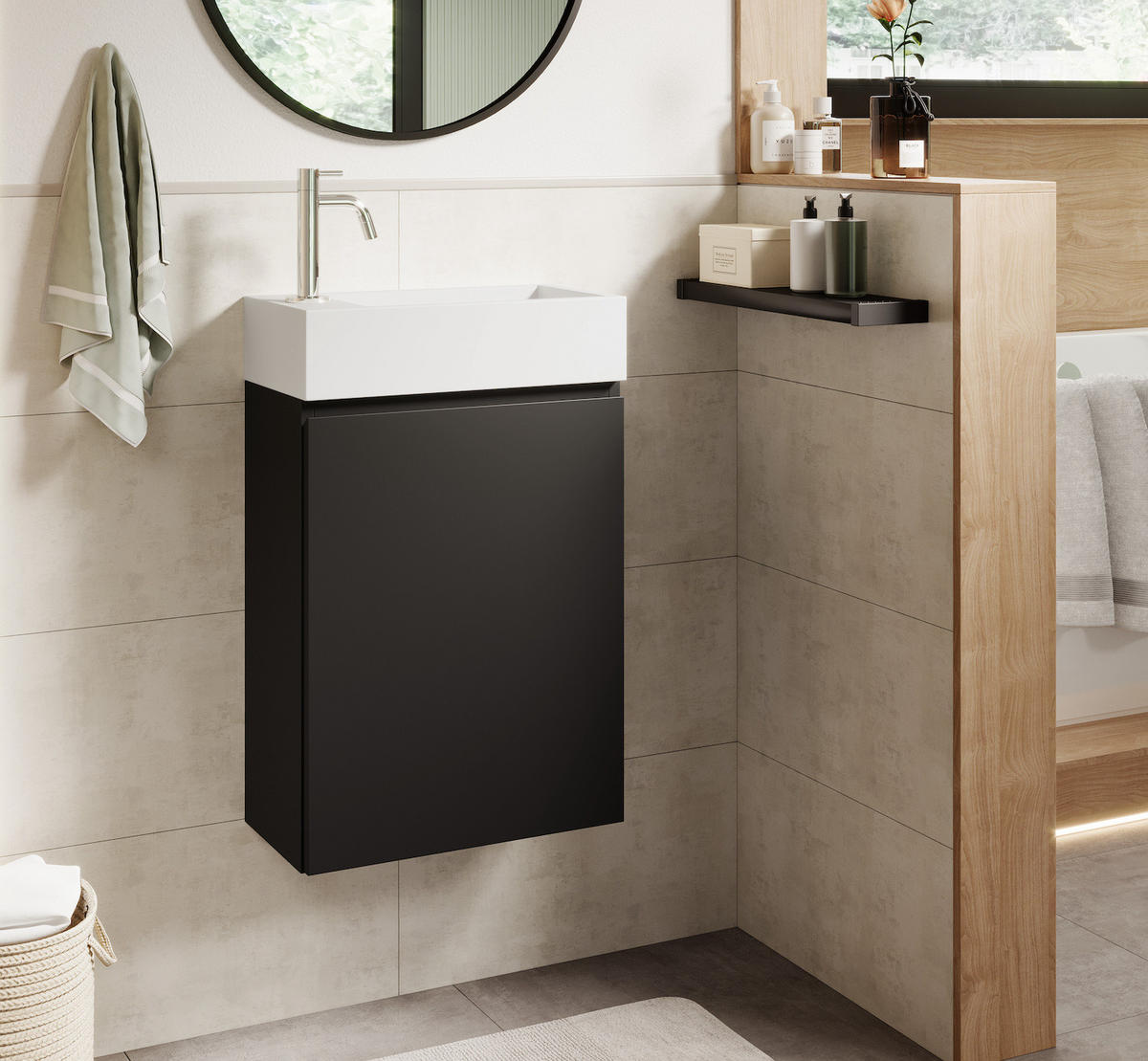 GÄSTE-WC-MÖBELSET Angela 2 Teile Schwarz Matt - 40 x 22 x 64 cm - Schwarz, Holz (40/52/22cm) - Badplaats