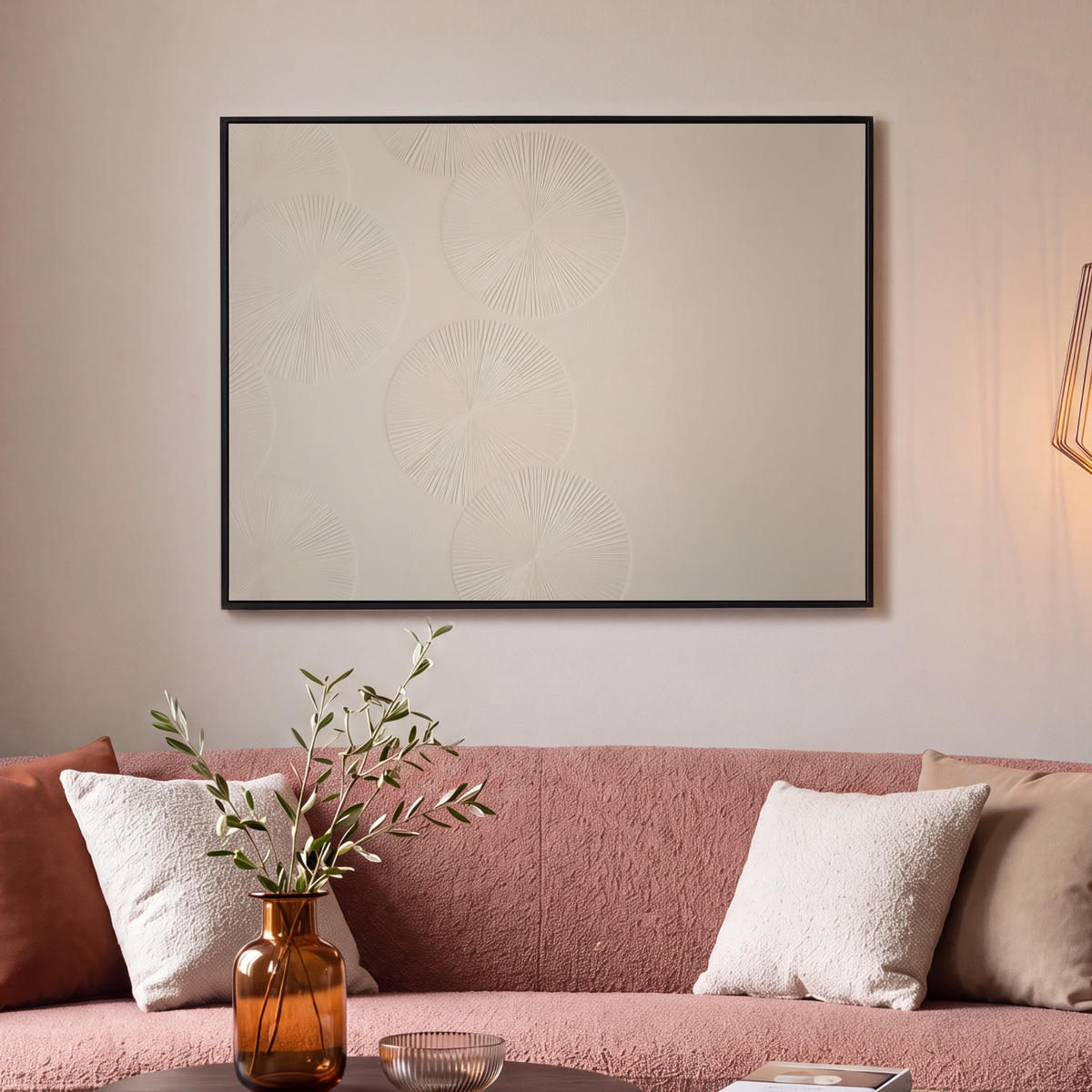 LEINWAND Bilder mit Rahmen - Japandi - Beige - Modern - 100x70 - Ecru, Textil (100/70cm) - MuchoWow