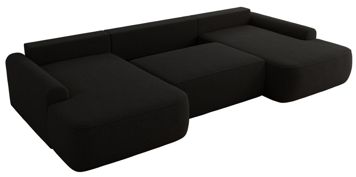 WOHNLANDSCHAFT CUBO U Schwarz Boucle - Schwarz, Kunststoff/Textil (370/100/187cm) - MKS