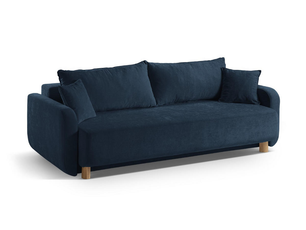 SOFA ausklappbar mit Bettkasten Elen aus strukturiertem Stoff marineblau 3 Sitzplätze - Blau, Textil (231/86/106cm) - Micadoni