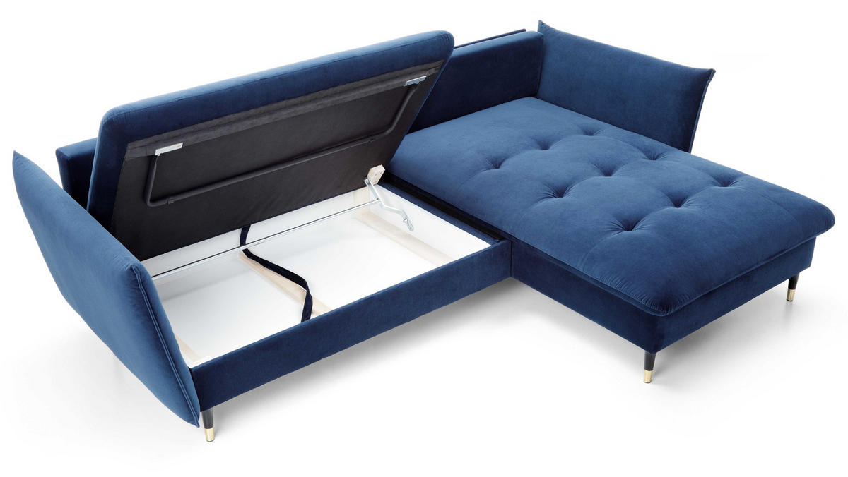 ECKSOFA 260 cm Sagir mit Schalffunktion, Bettkasten, Rechts - Dunkelblau - Schwarz/Dunkelblau, Holz (258/167cm) - Emporius