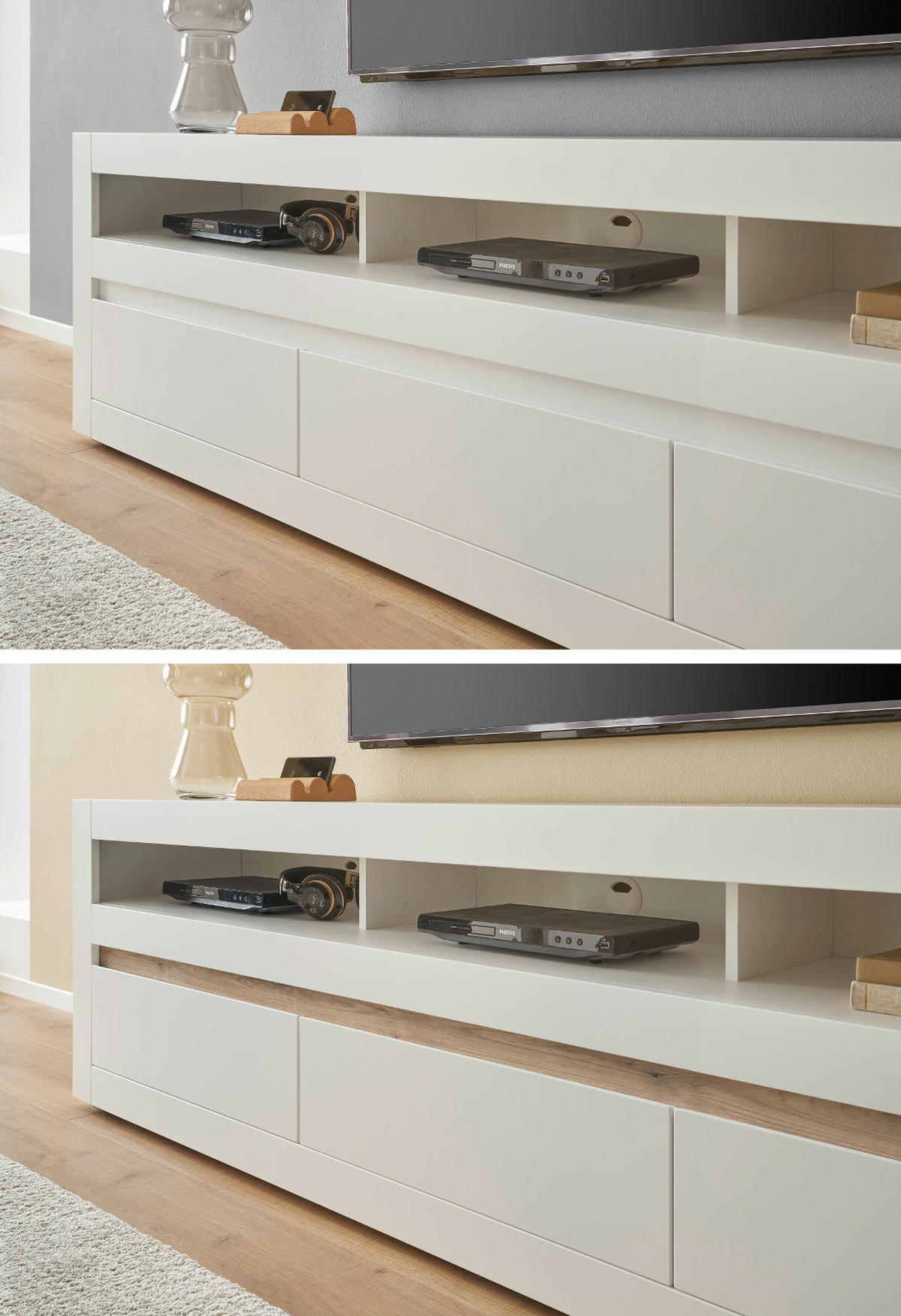 TV-LOWBOARD weiß matt, Evoke Eiche, TV-Unterteil 217 cm, Soft-Close-Funktion - Eichefarben/Silberfarben, Holzwerkstoff/Kunststoff (217/63/42cm) - Furn.Design