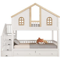 HAUSBETT 90/200 cm Weiß/Natur mit Stauraumtreppe und 2 Schubladen - Weiß, Holzwerkstoff (90/200cm) - Flora Grace