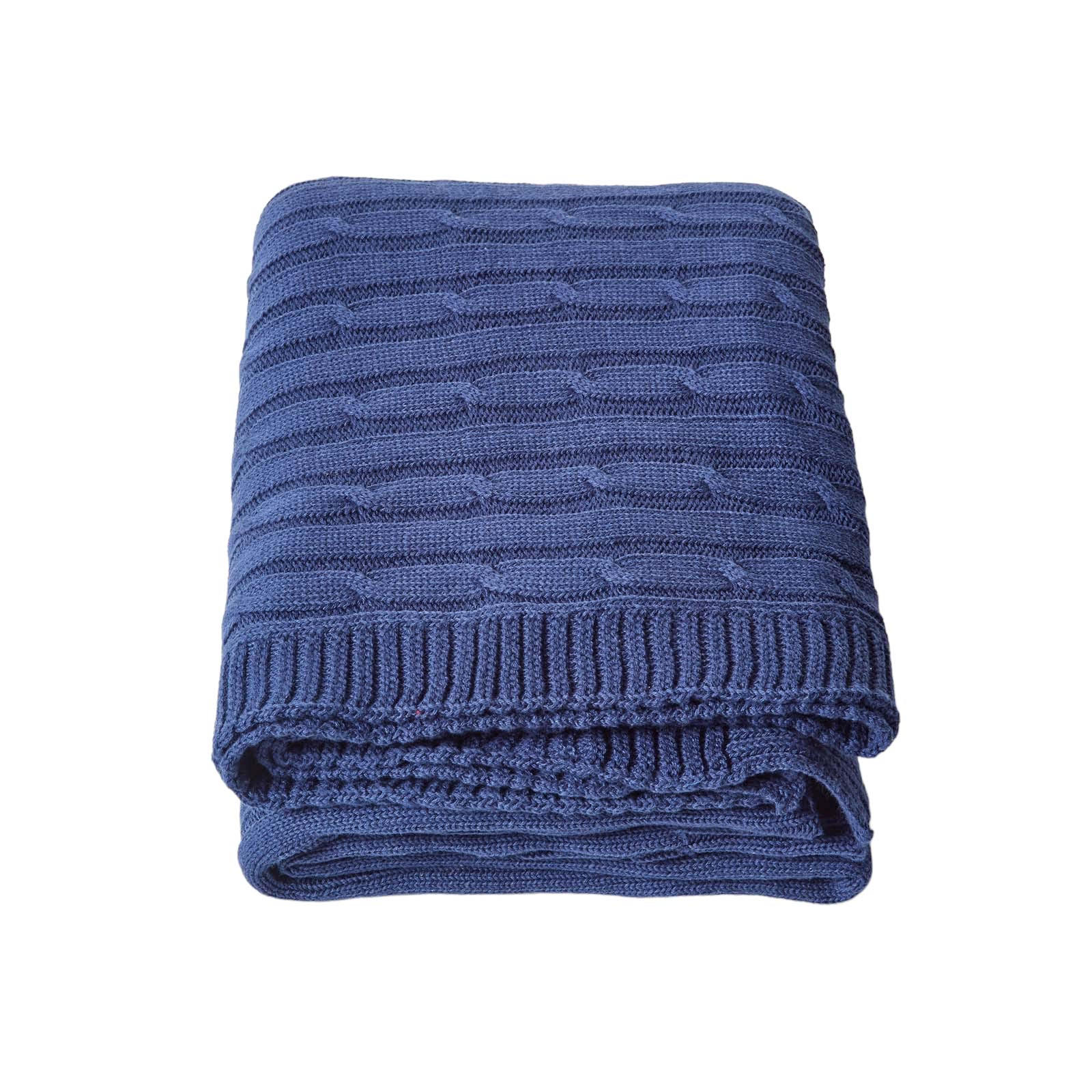 STRICKDECKE 150/200 cm, Baumwolle mit Rautenmuster - Dunkelblau, Textil (150/200cm) - Homescapes