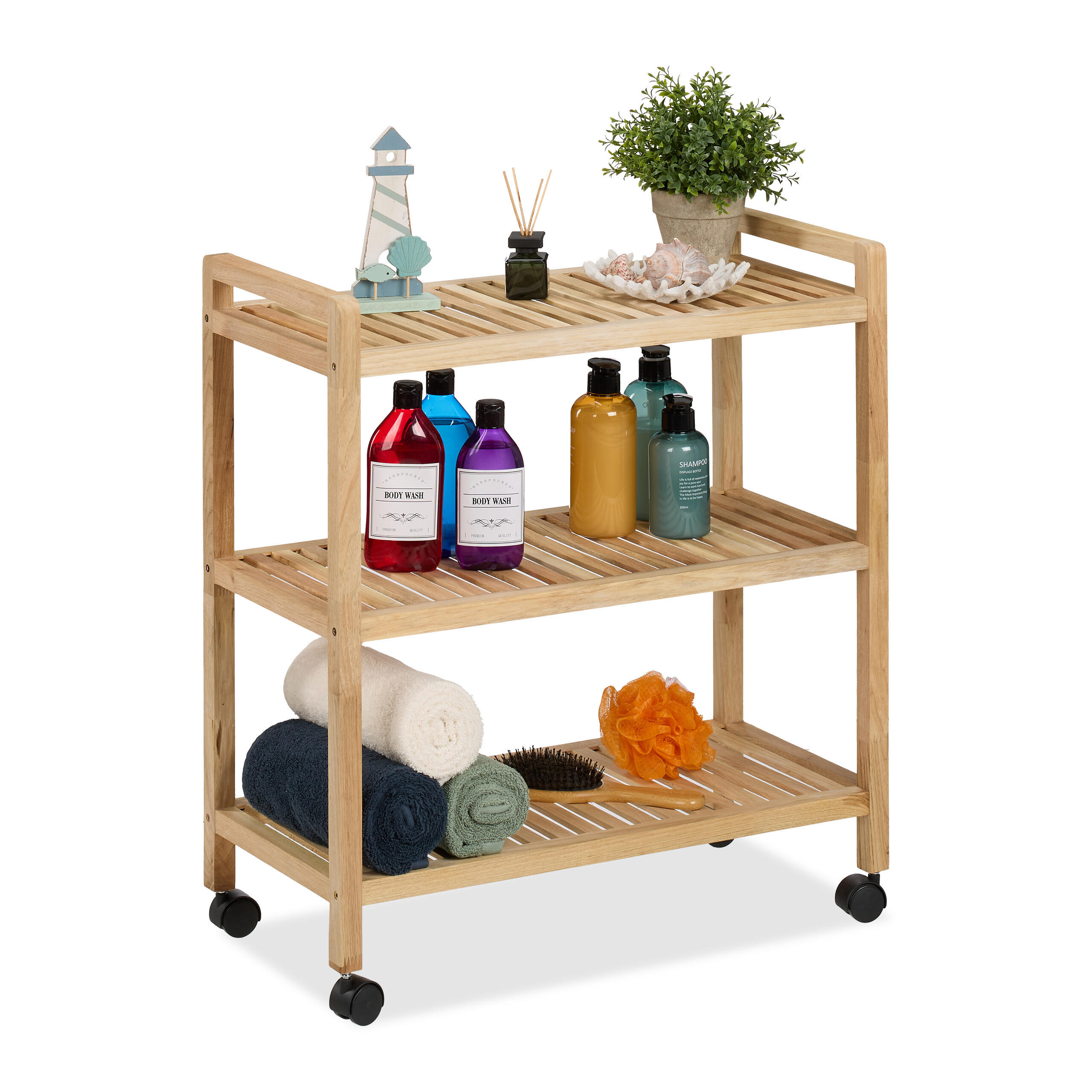 BADREGAL - Hellbraun, Holz/Kunststoff (65/72/31cm) - Relaxdays