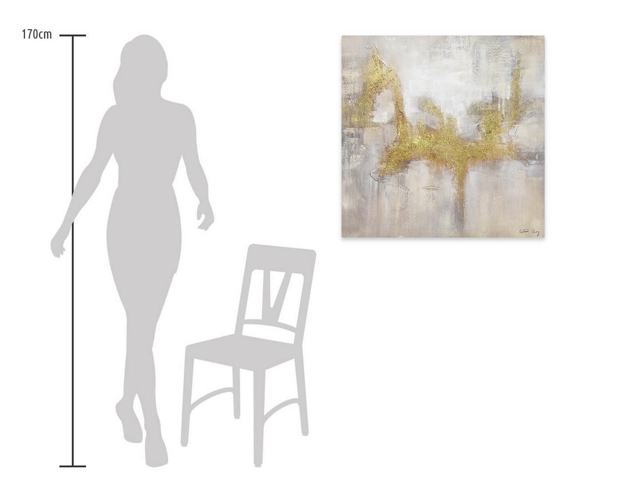 RUČNE MAĽOVANÝ AKRYLOVÝ OBRAZ 80/80 cm, sivý/zlatý, abstraktný geometrický motív - sivá/zlatá, drevo/textil (80/80cm) - KUNSTLOFT
