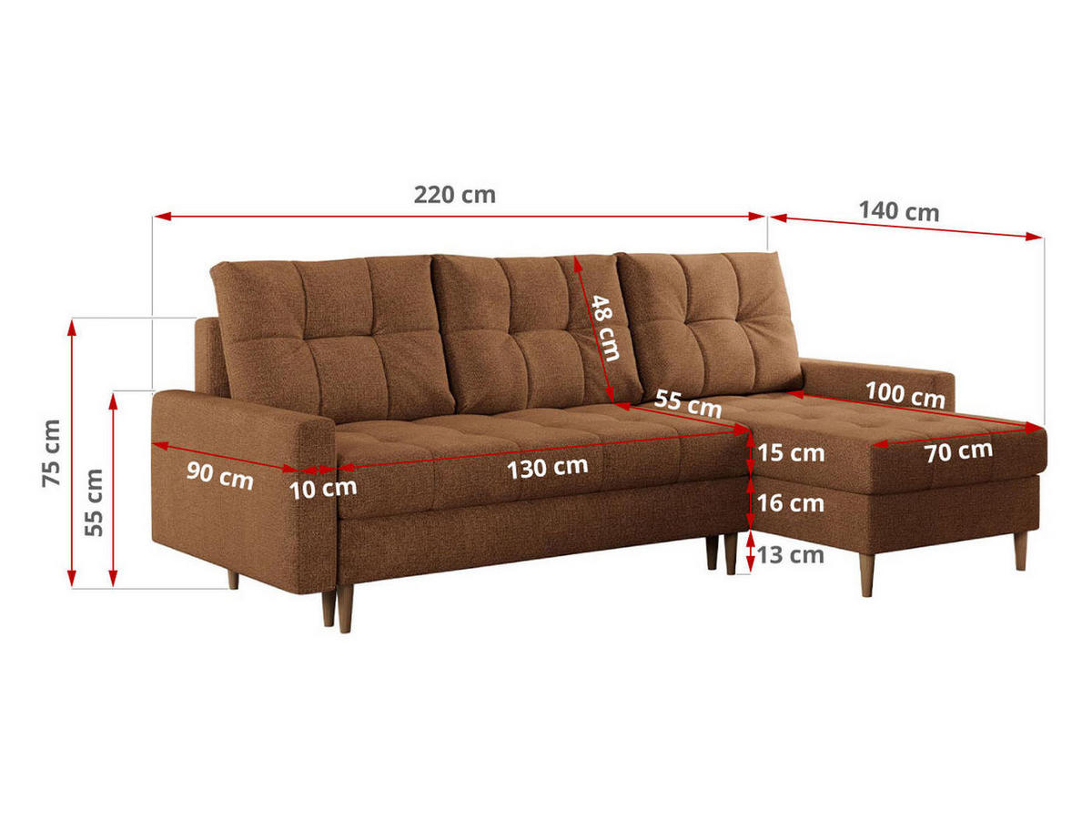 ECKSOFA Colin Struktur Orange - Orange/Braun, Holz/Textil (220/140cm) - MKS