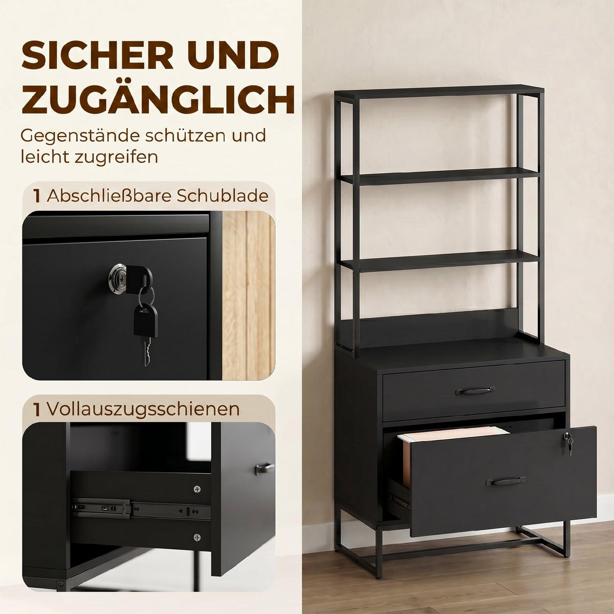 AKTENSCHRANK Schwarz 70.0/40.0/157.0cm - Schwarz, Holzwerkstoff (40/157/70cm)