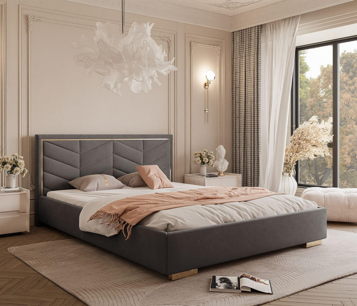POLSTERBETT AURORA 180x200 mit Bettkasten Jasmine 96 - Grau, Textil (180/200cm) - Lookway