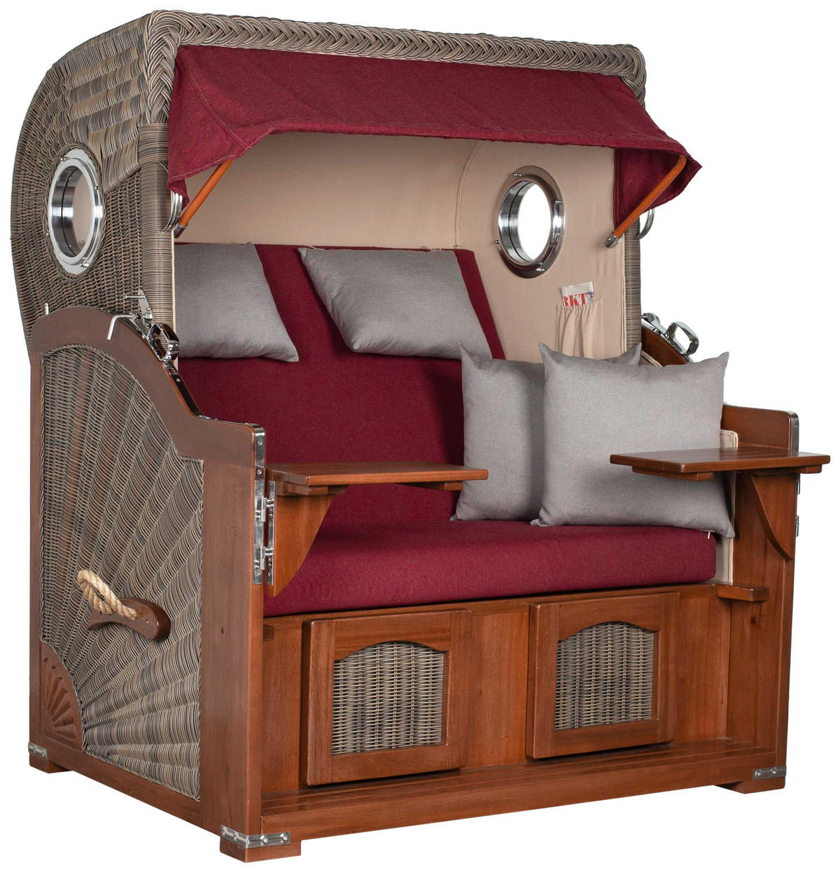 STRANDKORB XXL Düne Grande 2,5 Sitzer - Rot/Braun, Metall (142/170/95cm) - Mr. Deko