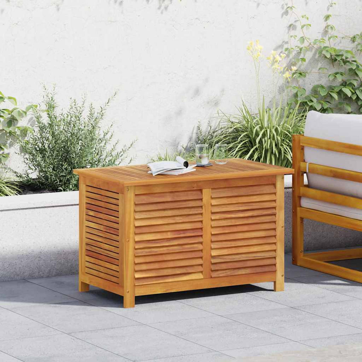 GARTENBOX mit Lüftungsschlitzen 90x50x56 cm Massivholz Akazie - Braun, Holz (50/56/90cm) - furnicato