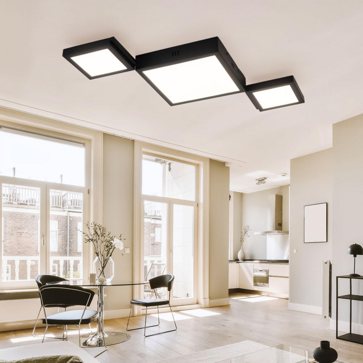 LED DECKENLEUCHTE Schwarz Opal - Schwarz, Metall (71/31/4.5cm) - Globo Lighting