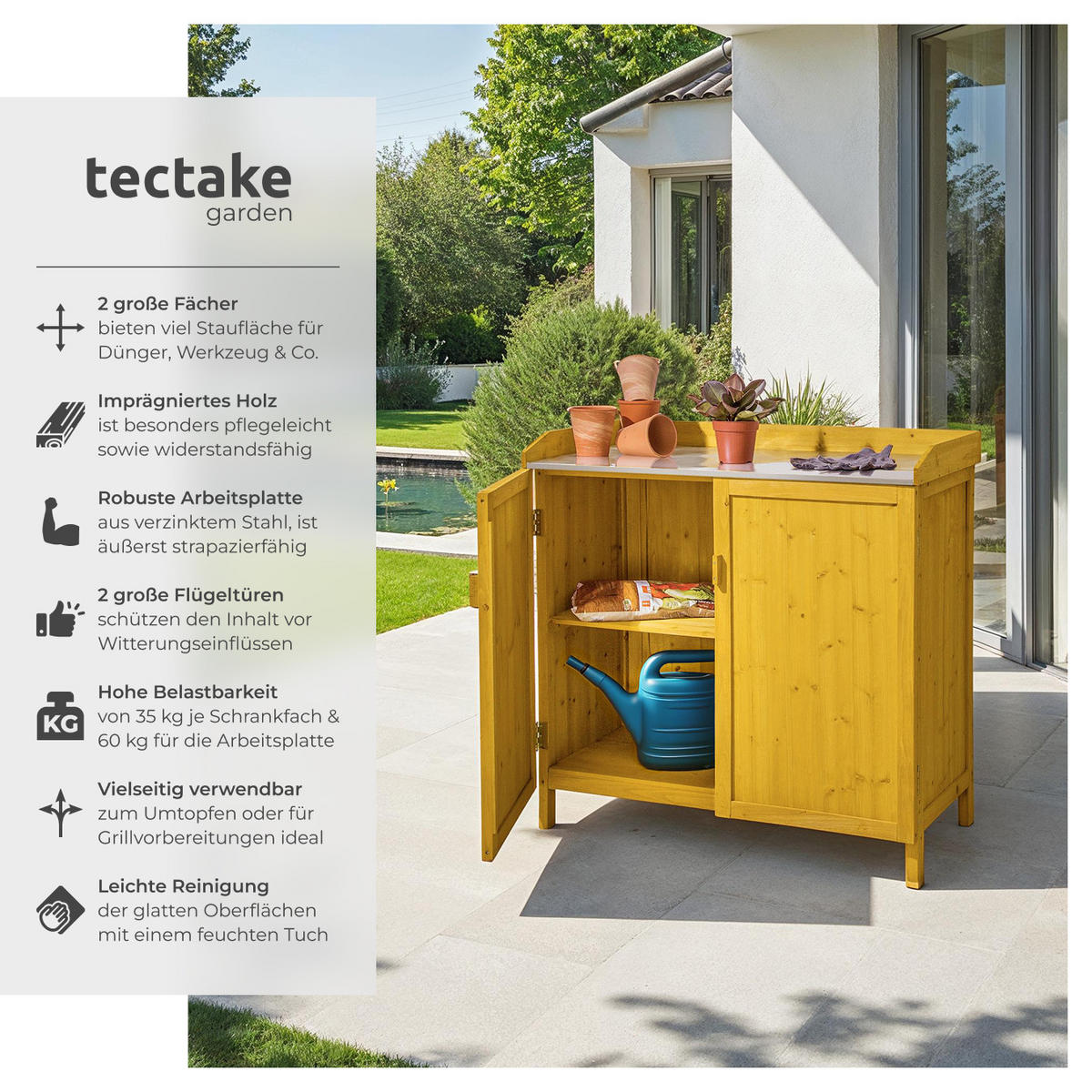 PFLANZTISCH Vita,98 x 48 x 95 cm,braun - Braun, Holz (98/48/95cm) - tectake