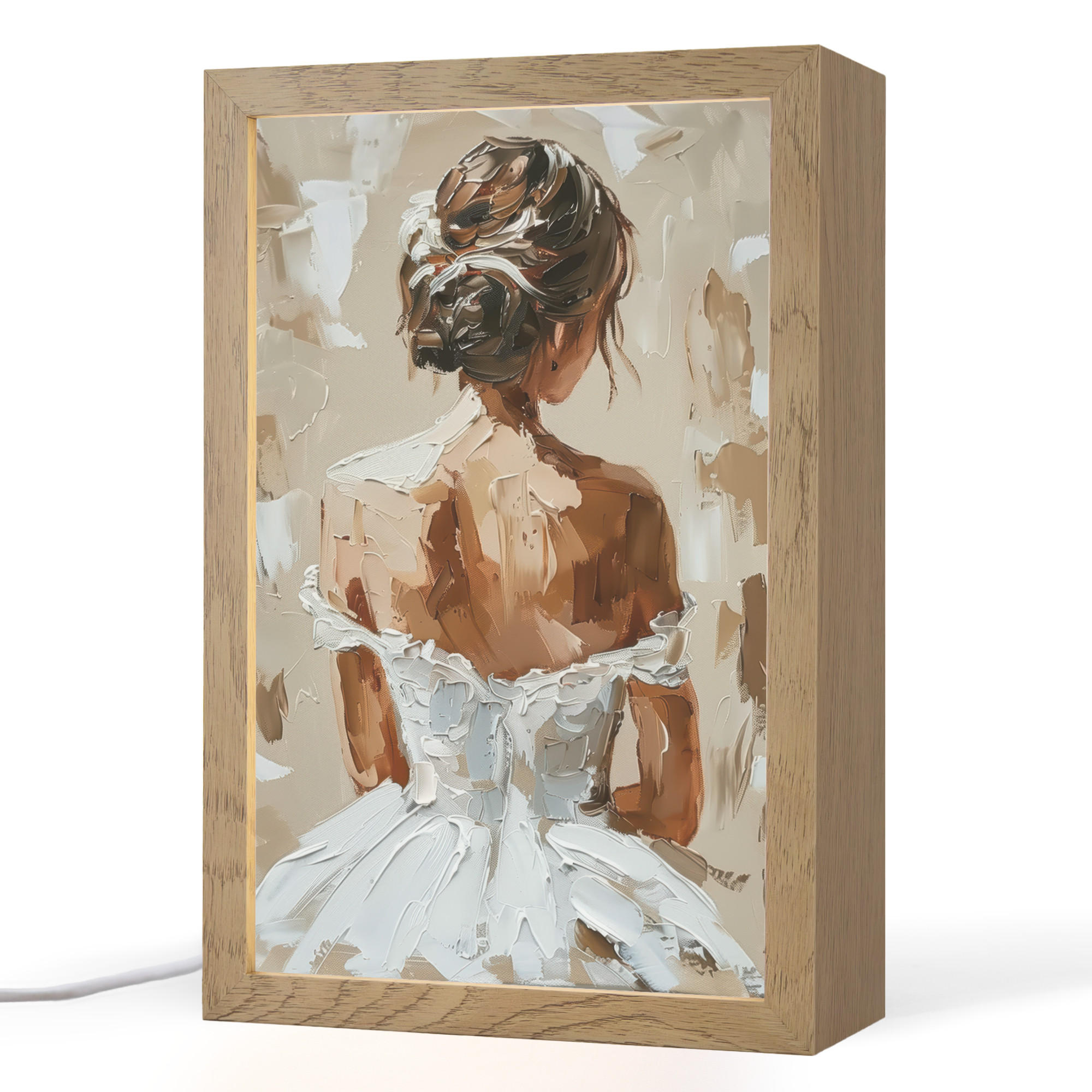 OnlyWow STOLNÍ LAMPA Žena - malba - abstraktní - béžová - moderní 20x30 cm