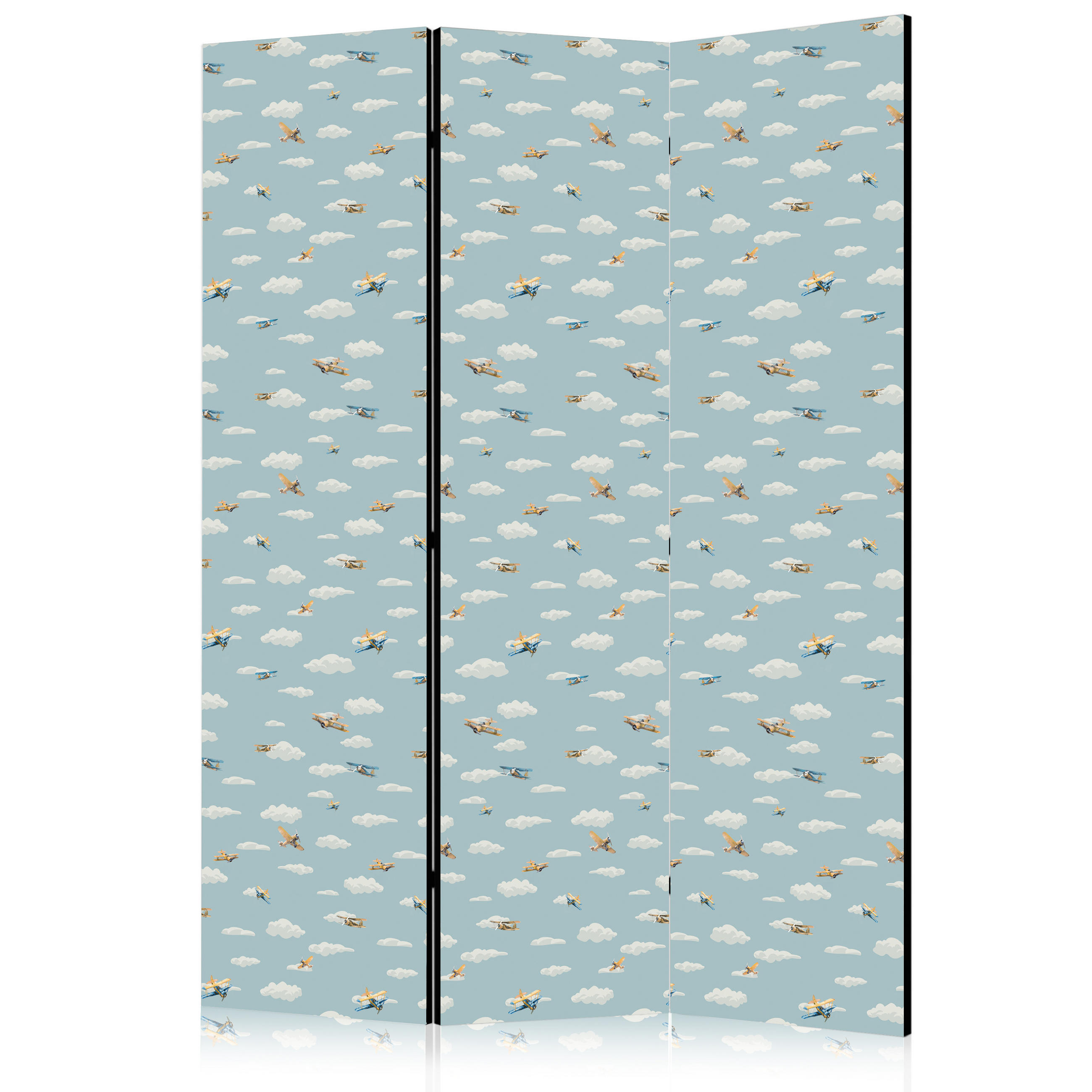 PARAVENT Akustik 3-tlg 135x172 cm Flugzeuge Wolken - Blau, Holz/Textil (135/172/3cm) - Muralo