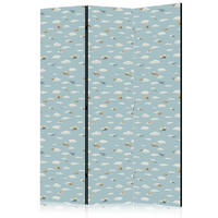 PARAVENT Akustik 3-tlg 135x172 cm Flugzeuge Wolken - Blau, Holz/Textil (135/172/3cm) - Muralo