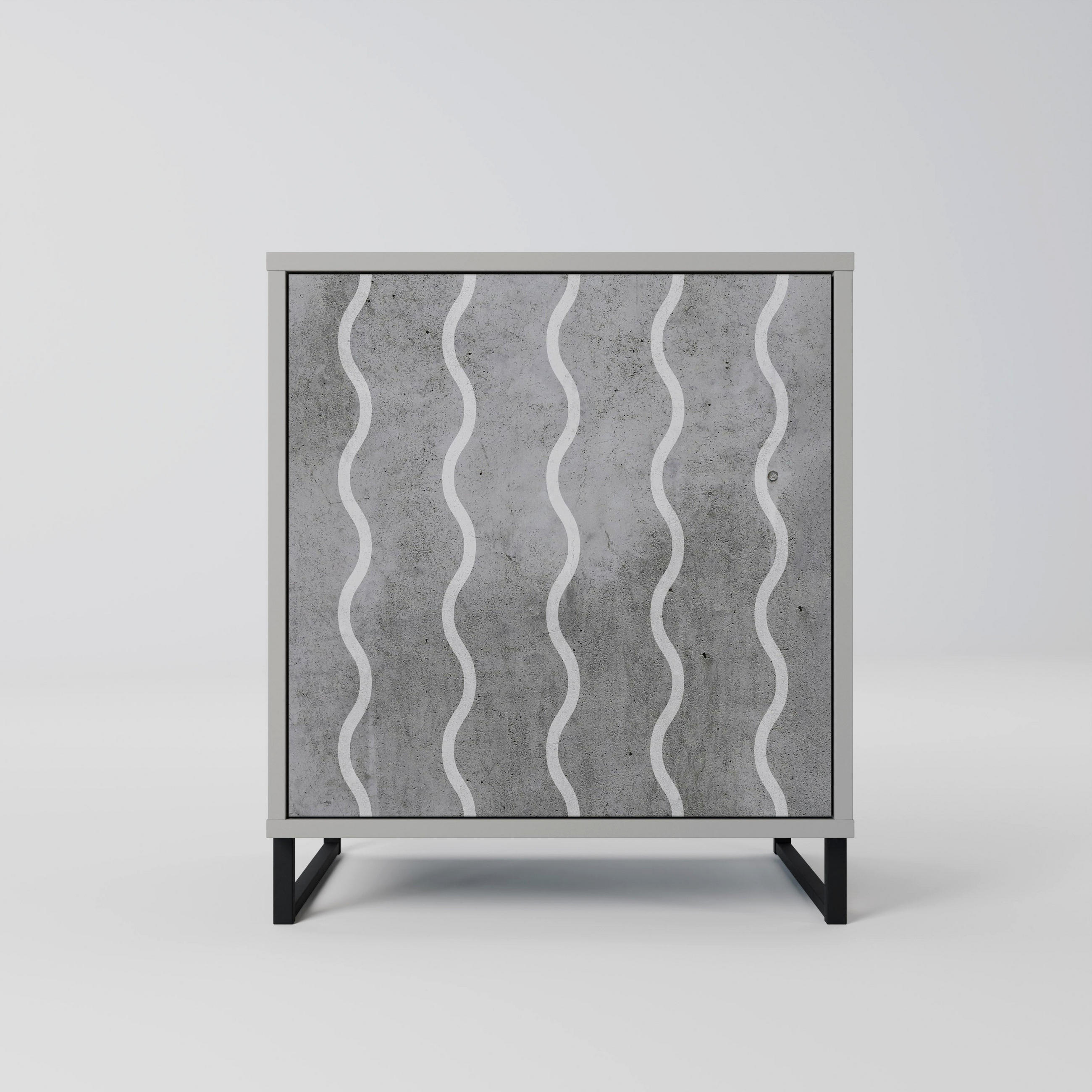 SIDEBOARD WAVES OF CONCRETE, Grau, 57,5x42x67,5 cm, Schwarze Metall-Rahmenfüße - Multicolor/Schwarz, Holzwerkstoff/Metall (57.5/67.5/42cm) - SpaceRebels
