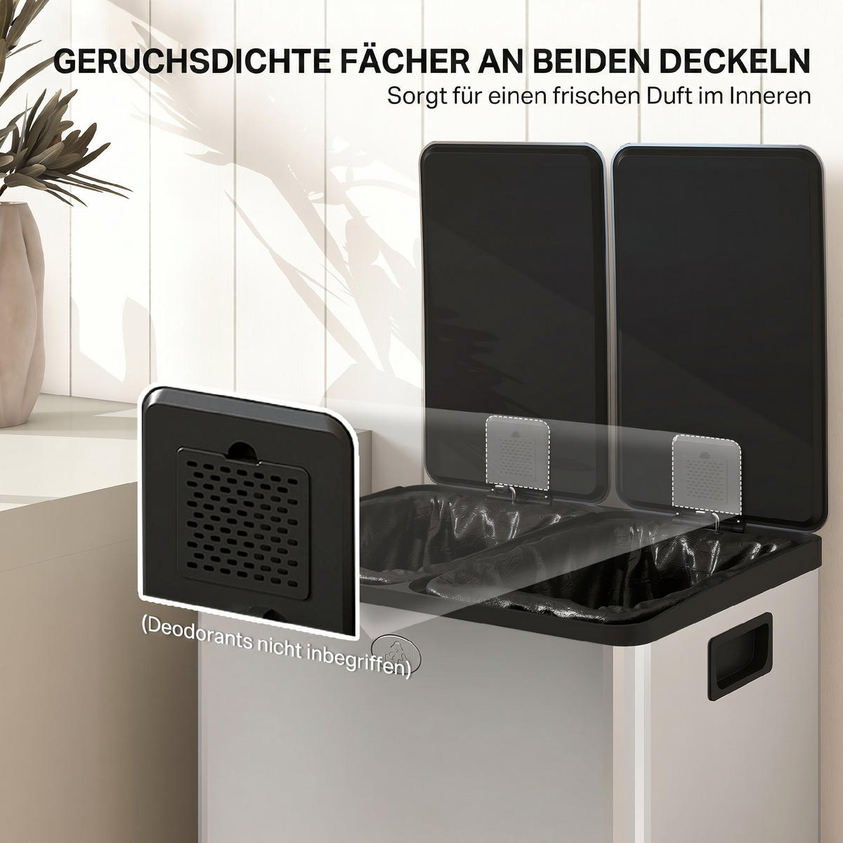 MÜLLEIMER Edelstahl Kunststoff Silber - Silberfarben, Metall (36/67.6/45.8cm) - HOMCOM