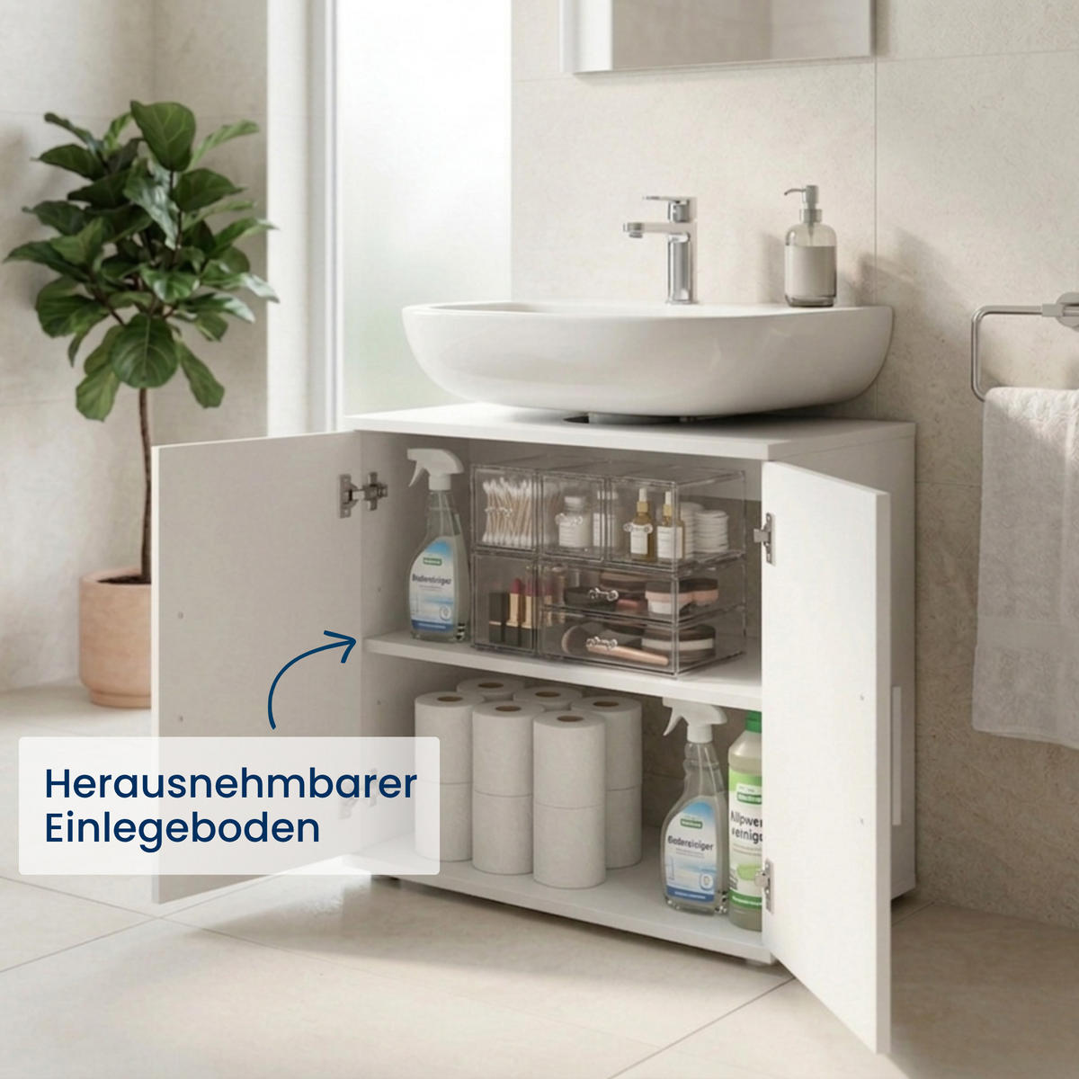 BADEZIMMERSCHRANK mit 2-Türen in Weiß - Weiß, Holzwerkstoff (70/60/34cm) - Home Collective