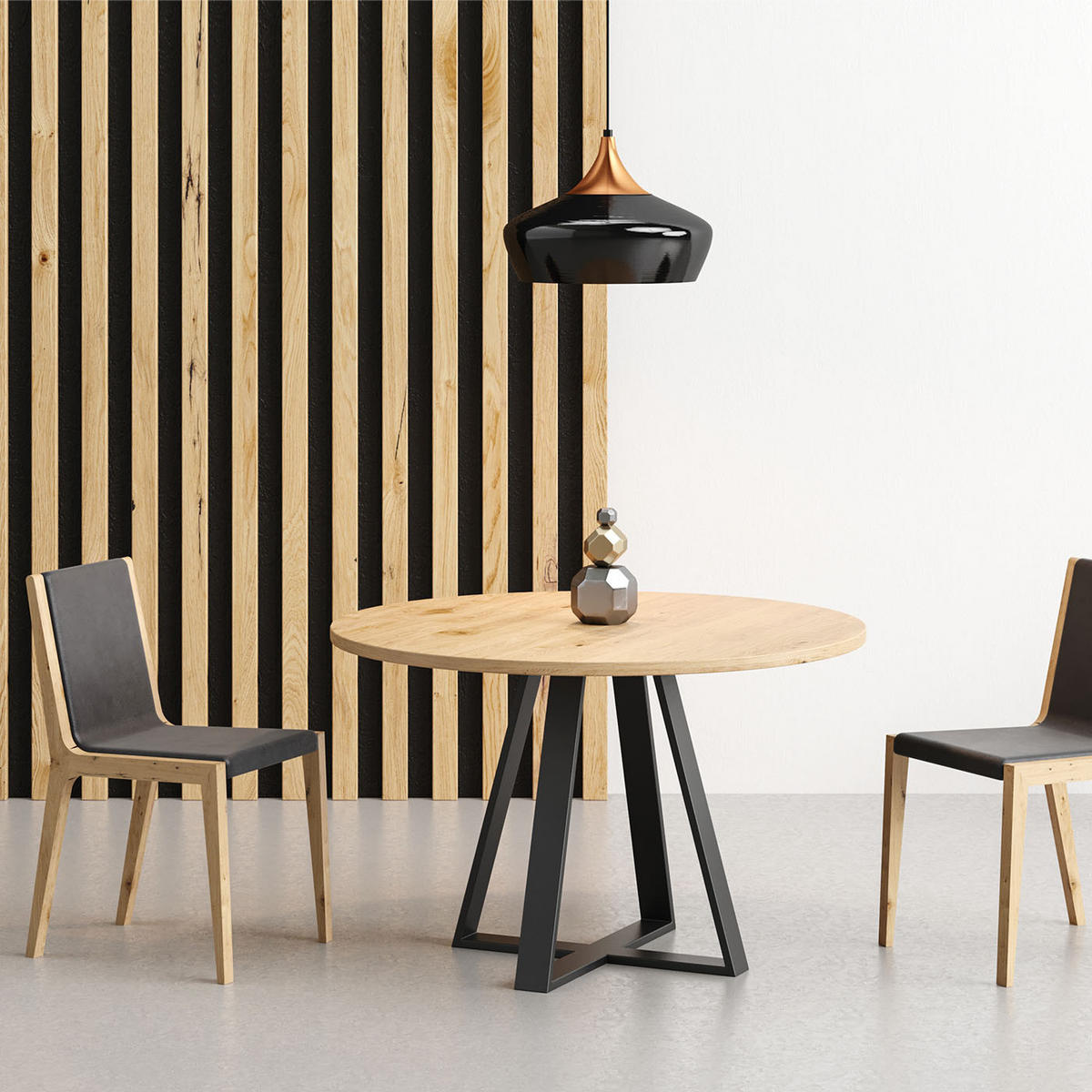 ESSTISCH Cloud Runder aus massivem Eichenholz 110 cm - Eichefarben/Schwarz, Holz/Metall (110/110/75cm) - Danzz