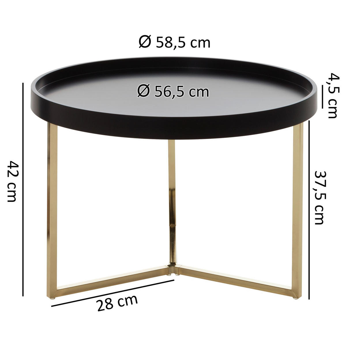 COUCHTISCH rund ASTRIT Tulpenholz - Schwarz, Holz (58.5/58.5/42cm) - tinkaro