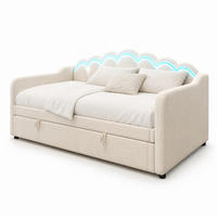 SCHLAFSOFA 90/200 cm in Beige Samt mit Bettkasten und LED - Beige, Holzwerkstoff/Textil (90/200cm) - CHICFURN