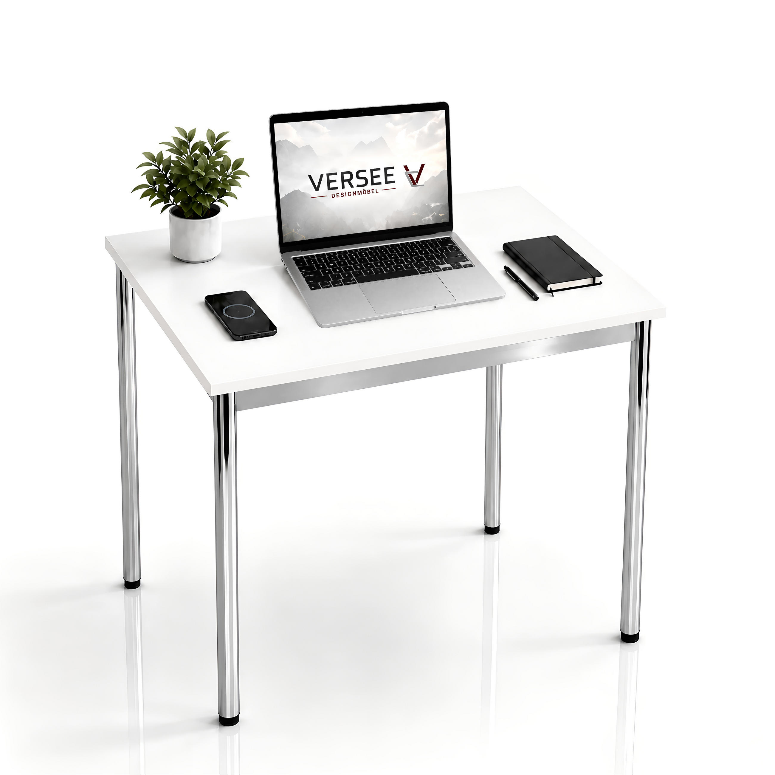 SCHREIBTISCH VST1 100 x 70 cm Weiß – höhenverstellbar - Chromfarben/Weiß, Holzwerkstoff (100/70/75.5cm) - Versee