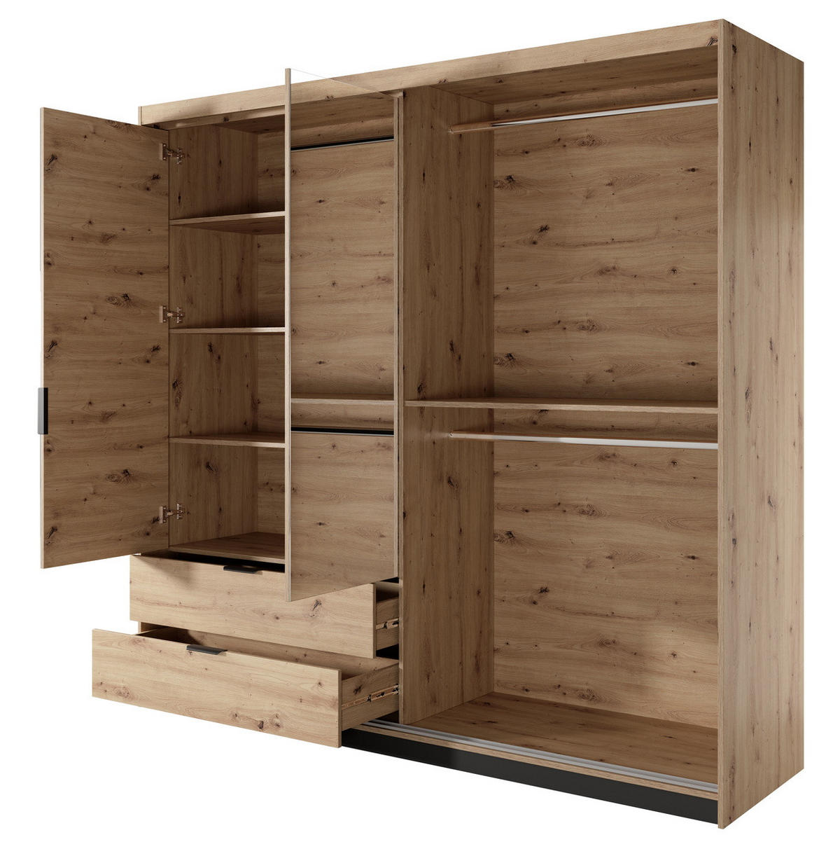 KLEIDERSCHRANK 220 cm mit Spiegel Arcadia, Schubladen, Eiche Artisan - Eiche Artisan, Holz (220/210/60cm) - Emporius