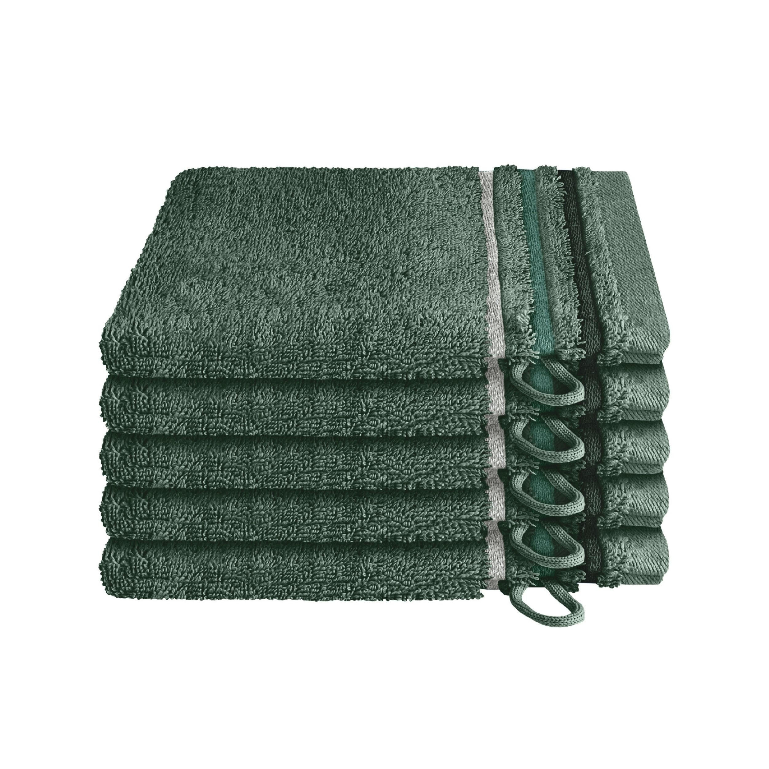 WASCHHANDSCHUHSET Skyline Color - 5-teilig - 16x22 cm - Dunkelgrün - Dunkelgrün, Textil (16/22cm) - SCHIESSER