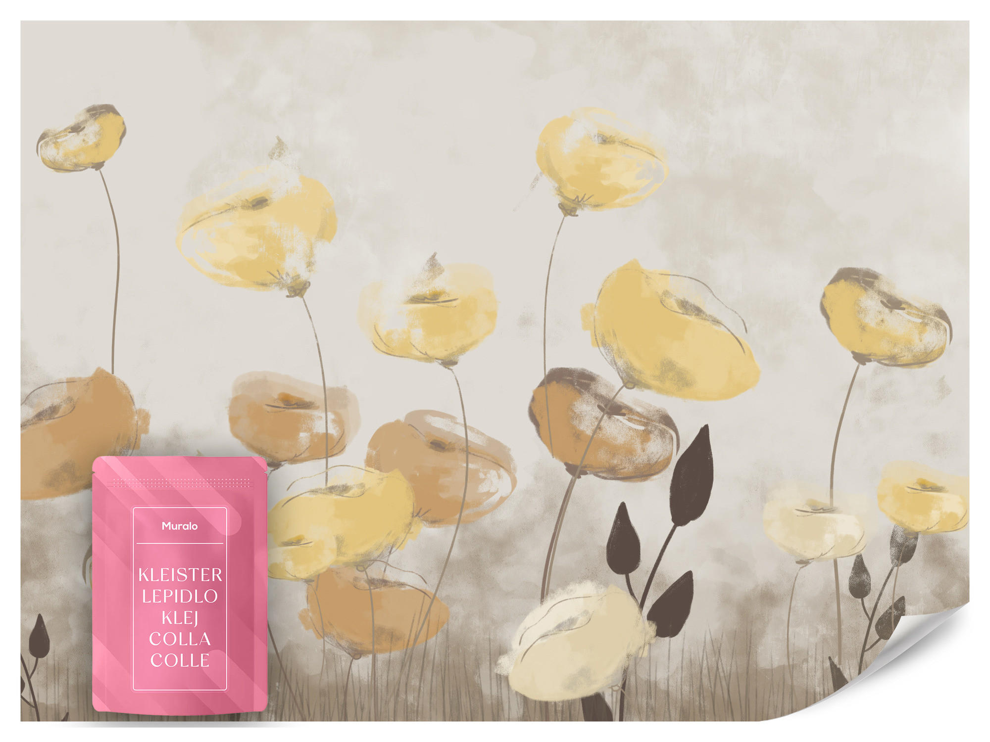 FOTOTAPETE Blumen Feldpflanzen Abstraktion 150x105 - Gelb/Beige, Papier (150/105cm) - Muralo