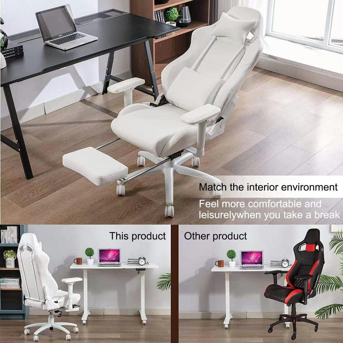 GAMING Stuhl mit Fußstütze und Lendenwirbelstütze Weiß - Weiß, Kunststoff (62/131.8/80cm)