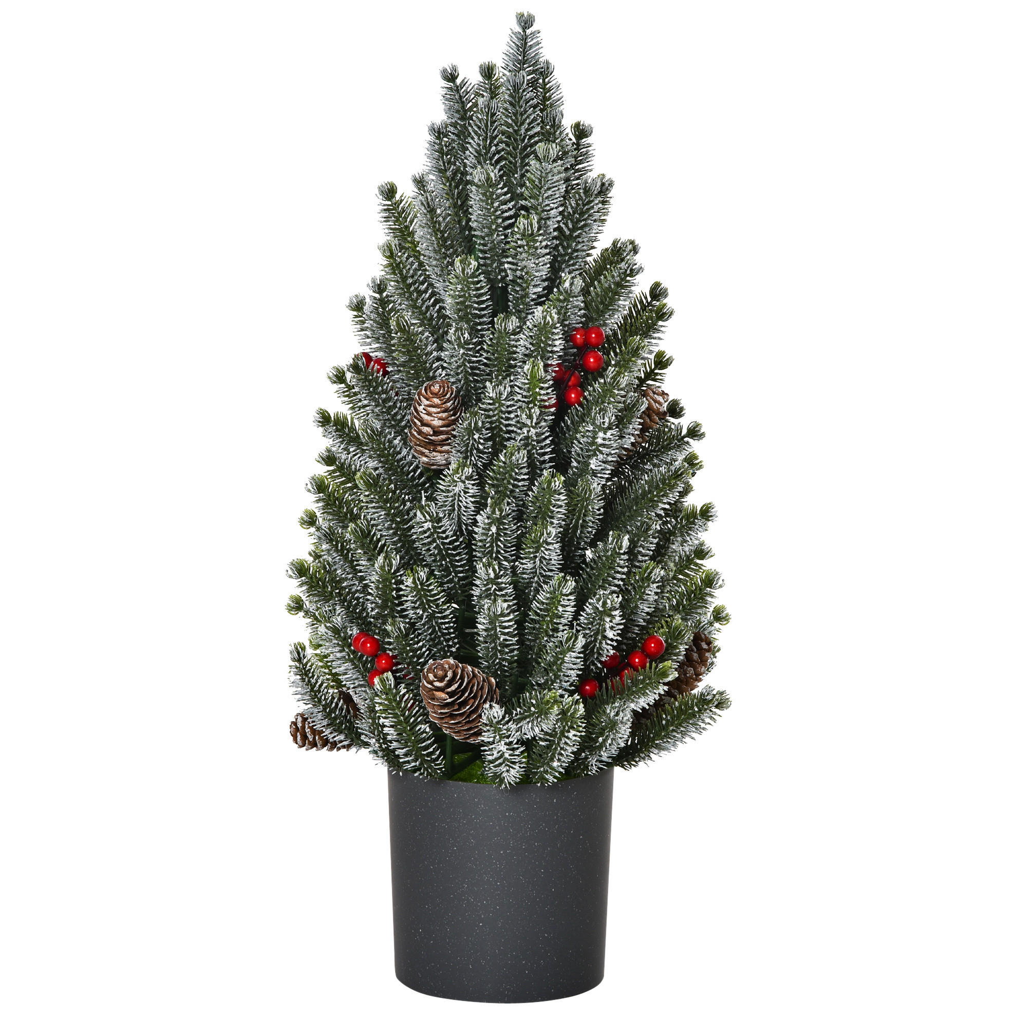 WEIHNACHTSBÄUME 27/27/47 cm grün aus Kunststoff mit Schneeoptik, Beeren und Zapfen - Grün, Kunststoff (47cm) - OKWISH