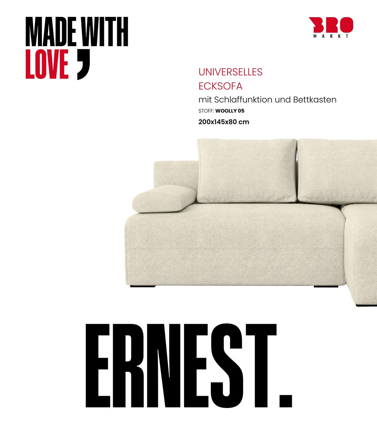 ECKSOFA Ernest mit Schlaffunktion Beige Bouclé - Creme, Textil (200/145cm) - Bromarkt