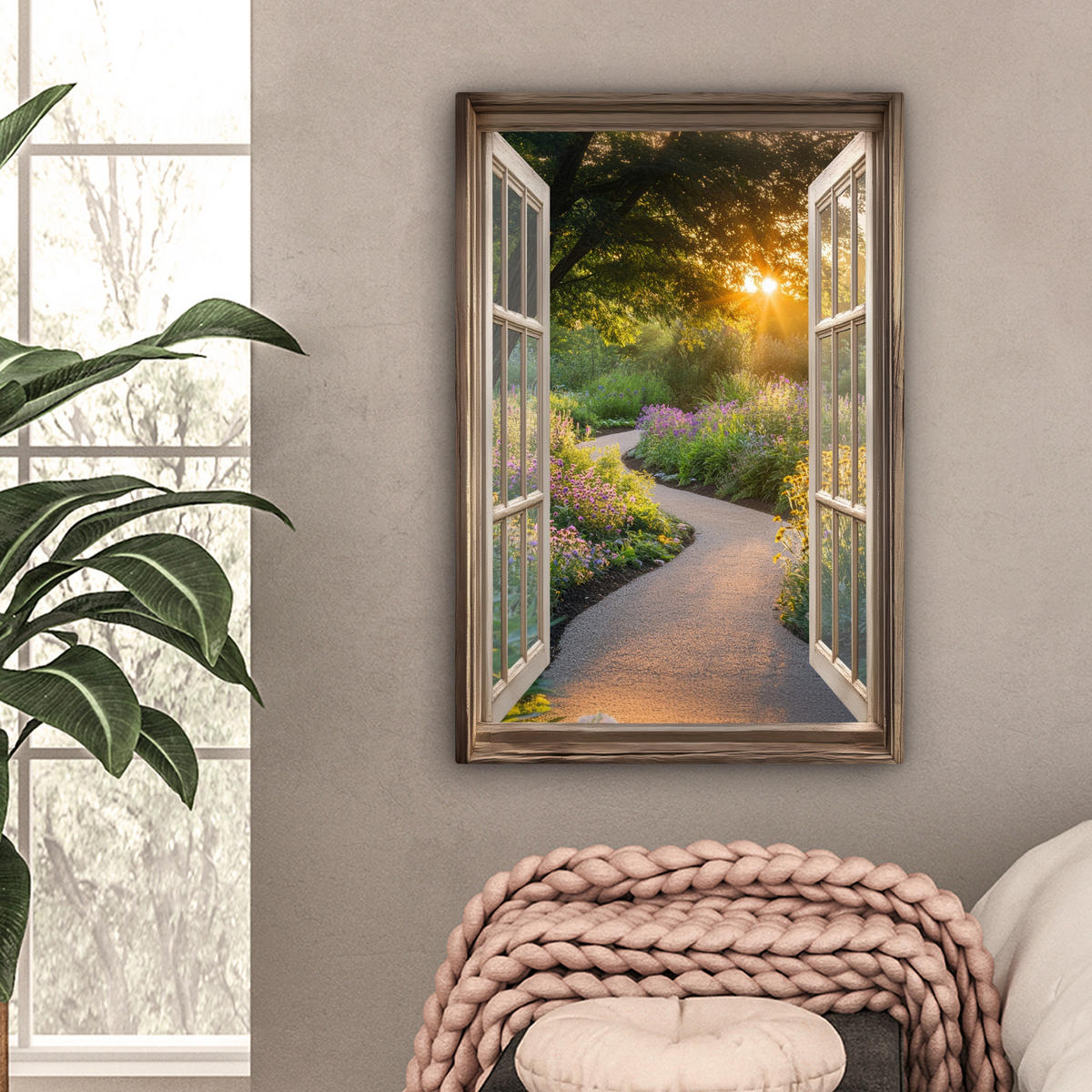 LEINWANDBILD Aussicht - Blumen - Natur - Sonne - Weg Wanddeko 40x60 cm - Hellgelb, Textil (40/60cm) - MuchoWow