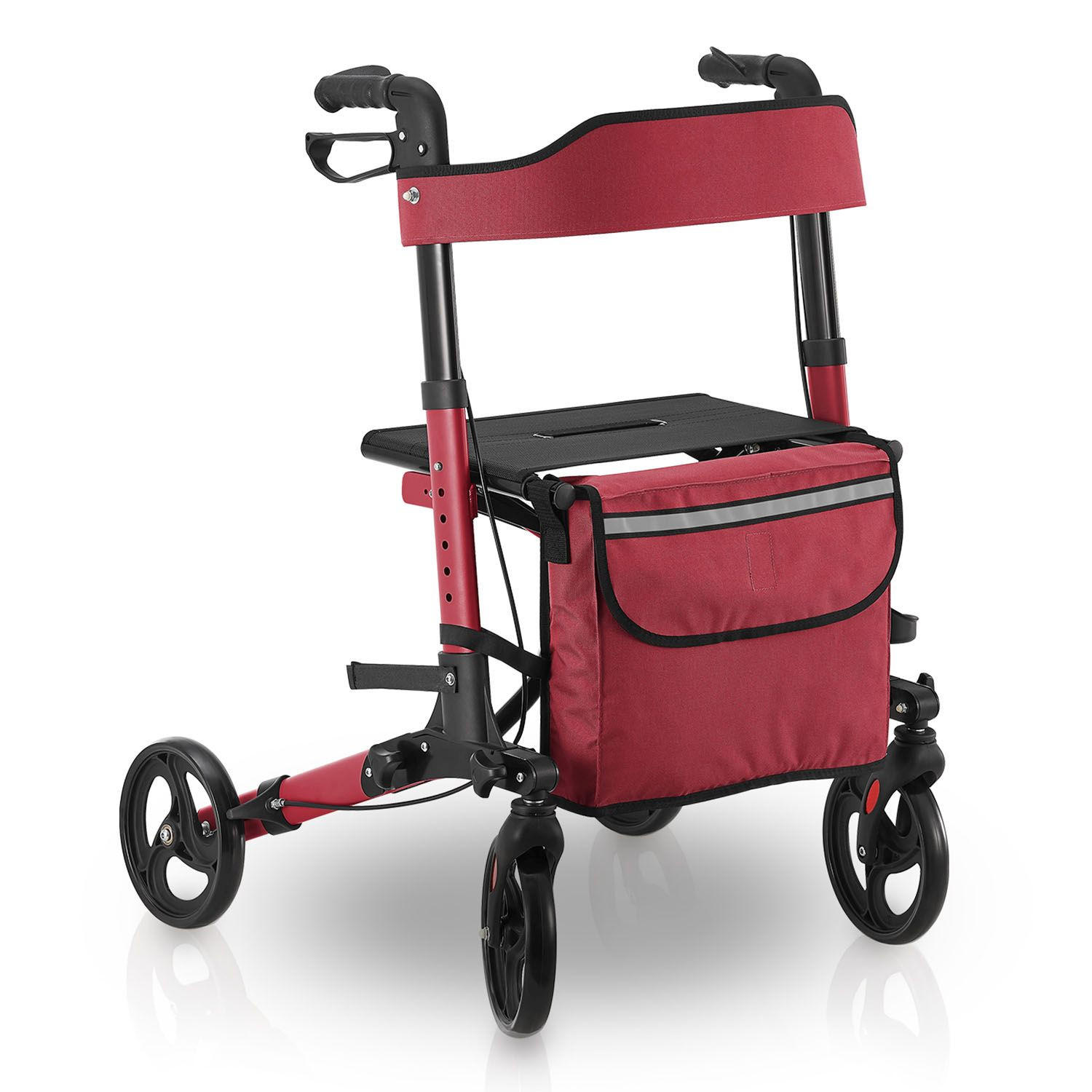 ROLLATOR Vital rot klappbar mit Sitzfläche & Einkaufstasche - Rot, Metall (63/80/68cm) - Juskys