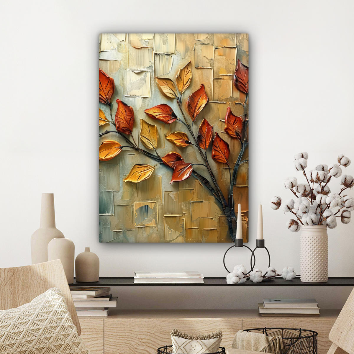 LEINWANDBILD Baum - Abstrakt - Natur - Kunst Wandbild Wohnzimmer 60x80 cm - Goldfarben, Textil (60/80cm) - MuchoWow