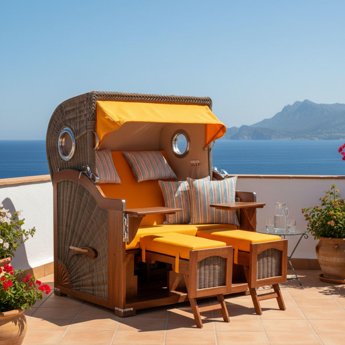 STRANDKORB XXL Düne Grande 2,5 Sitzer - Gelb/Braun, Metall (142/170/95cm) - Mr. Deko